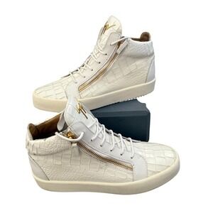 Giuseppe Zanotti High Top‎ Sneakers Mens White US 11 Croc Embossed Gold Zip